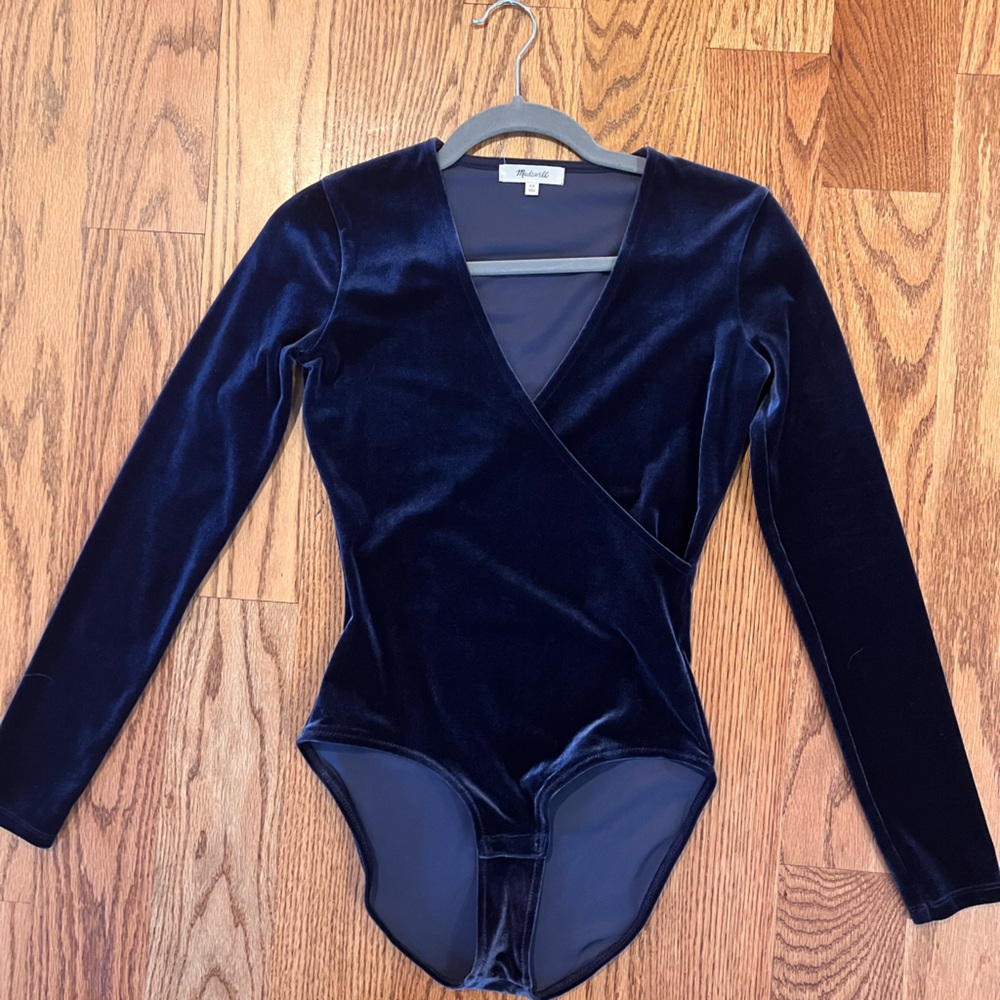 Madewell Velvet Wrap Bodysuit Blue Size XS